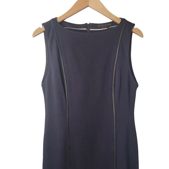 Alice and Olivia- NWT-Employed Navy Leather Piping Sheath Dress- Size Medium - Picture 3 of 11
